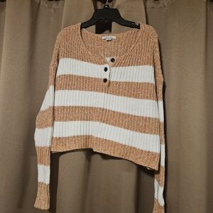 American Eagle Outfitters Rust and Cream Striped Sweater